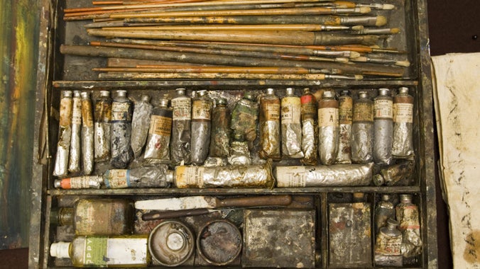Rex Whistler's paints and equipment at Plas Newydd, Anglesey, Wales